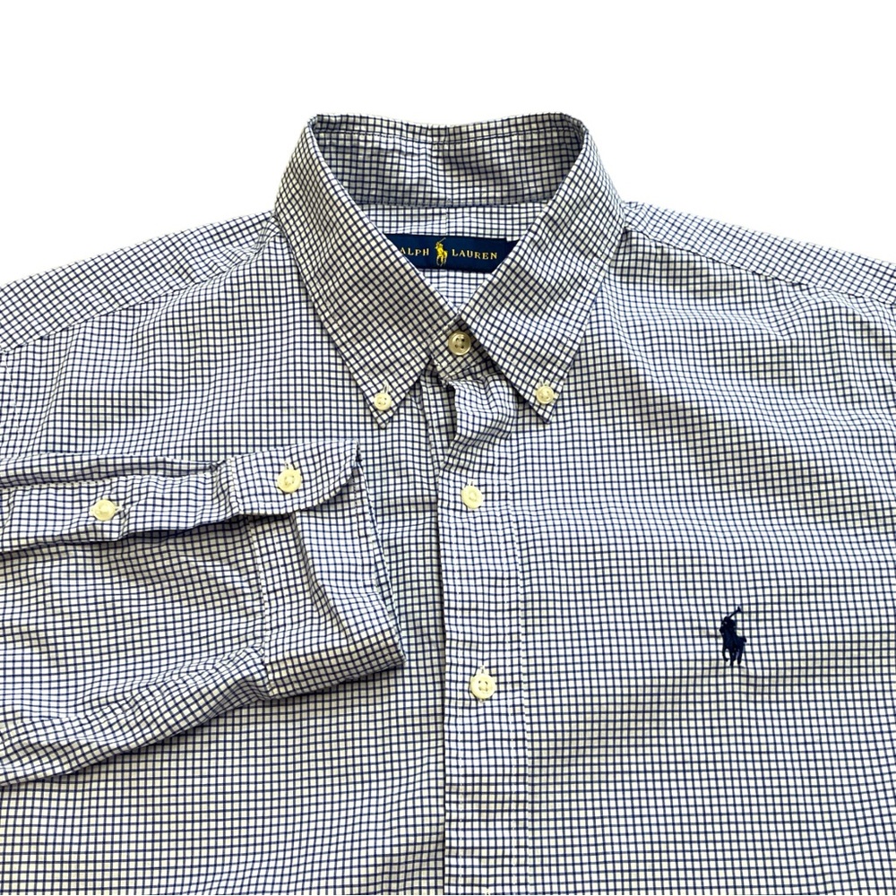 Ralph Lauren Men’s Large Button‎ Down Shirt Blue Gingham Check Long Sleeve